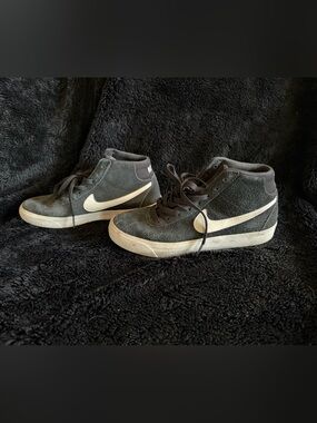 Nike Black Suede Mid-Top Sneakers with White Swoosh